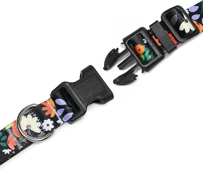 Mercano Adjustable Dog Collar - Special Design Patterns, Soft Nylon Comfortable Sturdy Pet Collar for Small Medium Large Dogs (XS, Floral Orange)