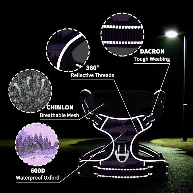 Timos Dog Harness,No-Pull Pet Harness Adjustable Soft Padded Dog Vest,Reflective No-Choke Pet Oxford Vest with Easy Control Handle for X-Small Dogs,Moon Night,XS