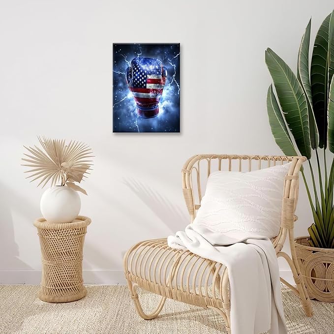 Sports Boxing Wall Art Canvas American Flag Wall Decor Prints Framed Painting Pictures Gifts Artwork for Bathroom Living Dining Room 16"x20"