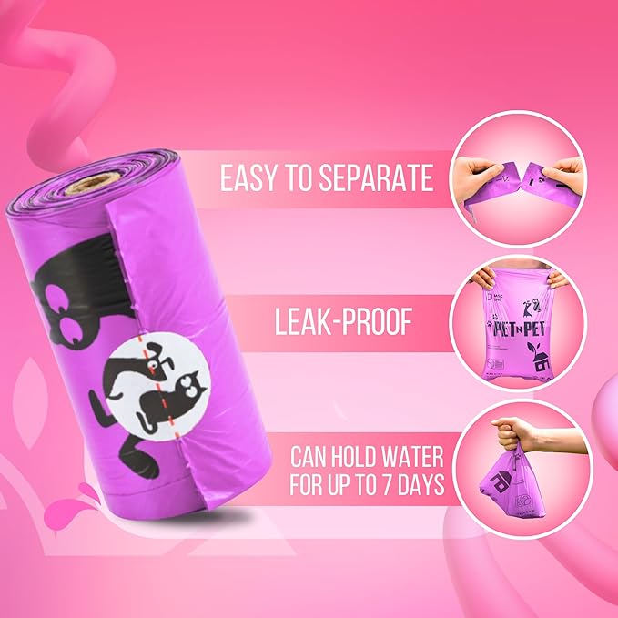 Pet N Pet Poop Bags for Dogs, 288 Counts Lavender Scented Dog Poop Bags Rolls with Leash Dispenser, USDA Certified 38% Plant Based & 62% PE Dogs Waste Bag, Doggie Poo Bag