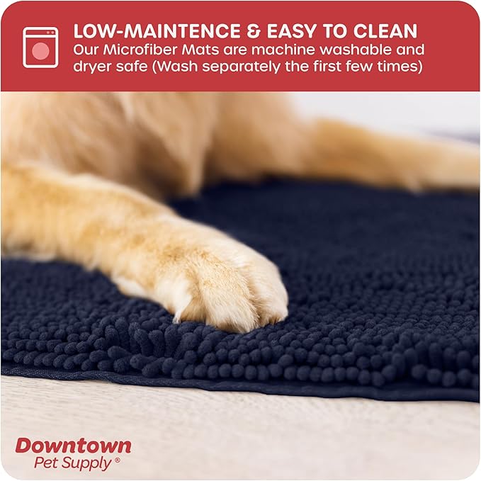 My Doggy Place Microfiber Dog Mat for Muddy Paws, 31" x 20" Navy Blue - Absorbent and Quick-Drying Dog Paw Cleaning Mat, Washer and Dryer Safe - Non-Slip Rubber Backed Dog Floor Mat, Medium