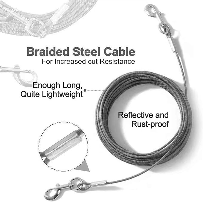 Tie Out Cable for Dogs,100FT Dog Leads,Heavy Duty Tie Out Cable for Large Dogs Up to 125lbs,Durable Dog Runner Tether Line for Outdoor,Yard