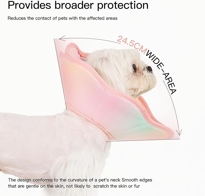 Touchdog Foldable Dog Cone Collar for Cats & Dogs - Adjustable Soft Recovery Collar with Waterproof PU Coating, Lightweight Design, 24.5cm/9.6in Wide Barrier (Pink Gradient Color, XL)