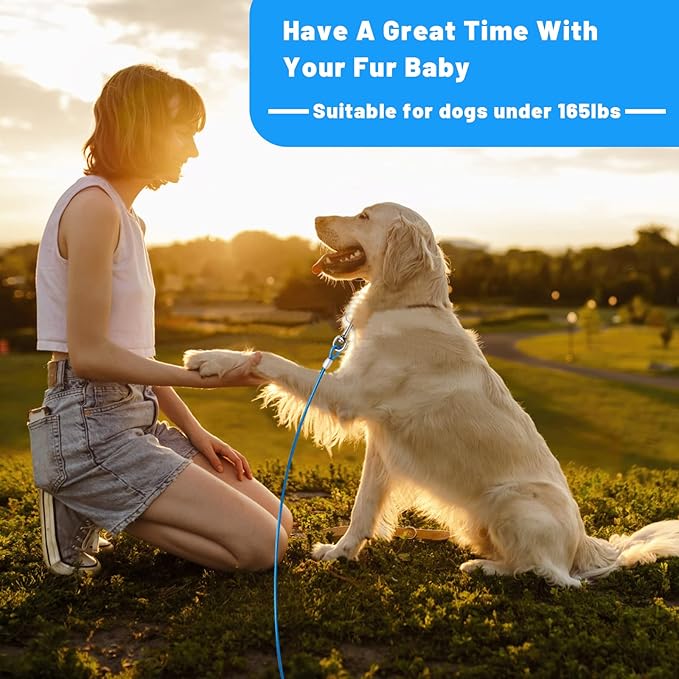Dog Tie Out Cable - 10/15/20/25/30 FT Blue Steel Wire Cable with Durable Clips - Large Dog Lead for Outside Use - Up to 165 lbs
