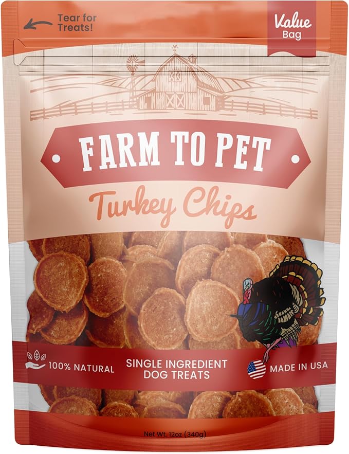 Farm To Pet Dog Training Treats, Healthy Turkey Dog Treats - 12 oz, Crunchy, Single Ingredient, All Natural Turkey Chips, Easy to Digest, Great for Dogs with Chicken Allergies, Made in USA