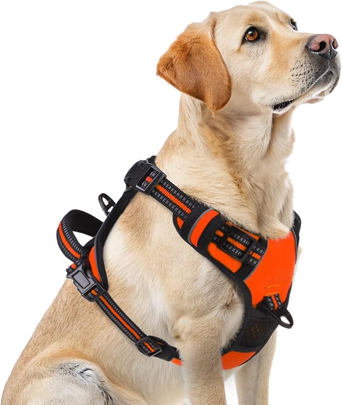 PUPTECK No Pull Dog Harness for Large, Adjustable Reflective Dog Harness with Handle Easy Control, Comfortable Soft Padded Pet Vest Harness for Large Dogs, Orange L