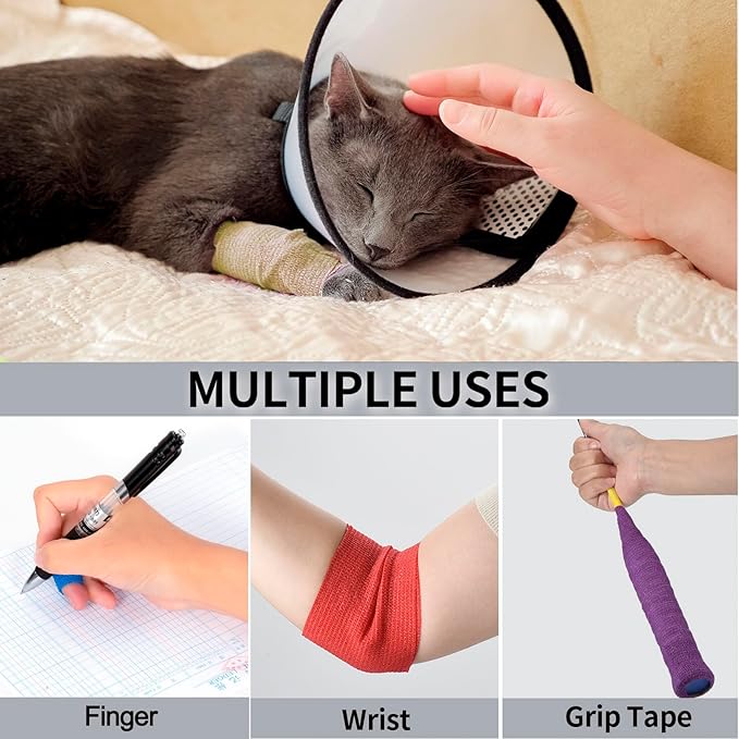 12 Pack Self Adhesive Bandage Wrap 1 Inch Cohesive Bandage Self Adherent Vet Wrap for Dog Pets Elastic Bandage Finger Tape Self Stick Wrap for First Aid Sports Athletic Tape (Mixed Colors)