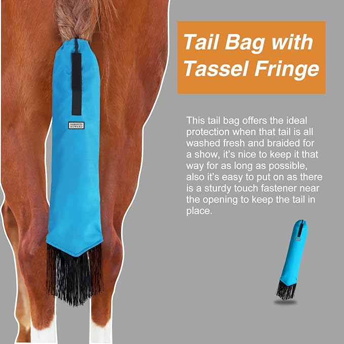 Harrison Howard Smooth Lightweight Adjustable Fastener Nylon Horse Tail Bag with Fringe