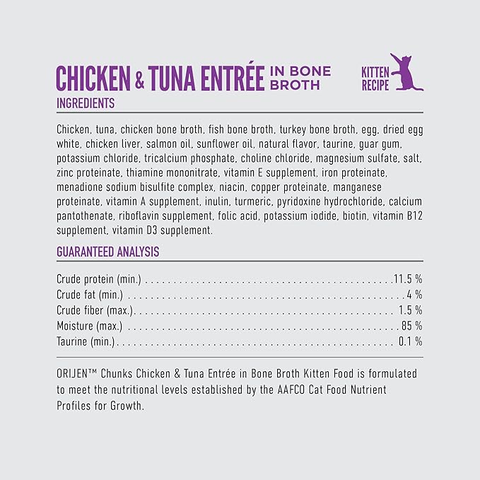 ORIJEN Chunks & Shreds Wet Cat FoodChicken and Tuna Kitten Entrée 5.5oz Cans (6 Count)