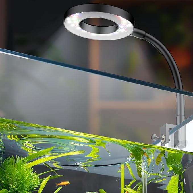 Pawfly 6 W LED Aquarium Light for 1 to 5 Gallon Fish Tanks Clip On Fish Tank Light USB Moving Aquarium Lamp with Full Spectrum Dimmable White Blue Red Green Lights with Timer (Adapter Not Included)