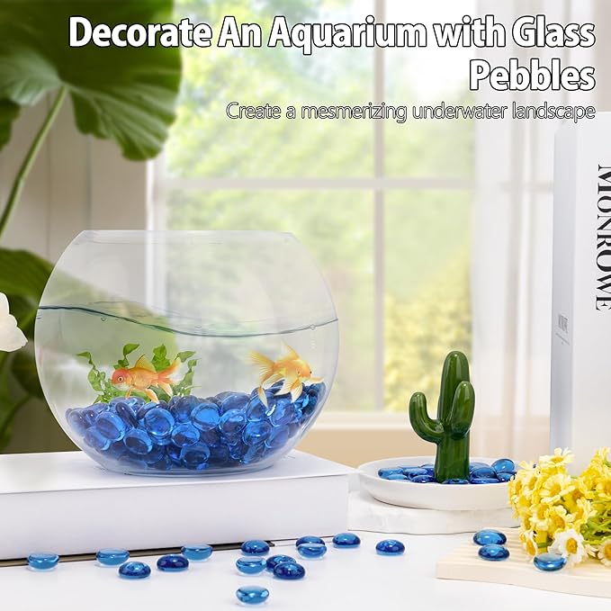 Pale Blue Glass Marbles, 0.97LB Transparent Flat Glass Beads for Vases, Light Blue Mosaic Gem Pebbles for Aquarium Decor, Floral Arrangements, Mancala Stones, Vase Filler and Crafts, Approx. 80-100PCS