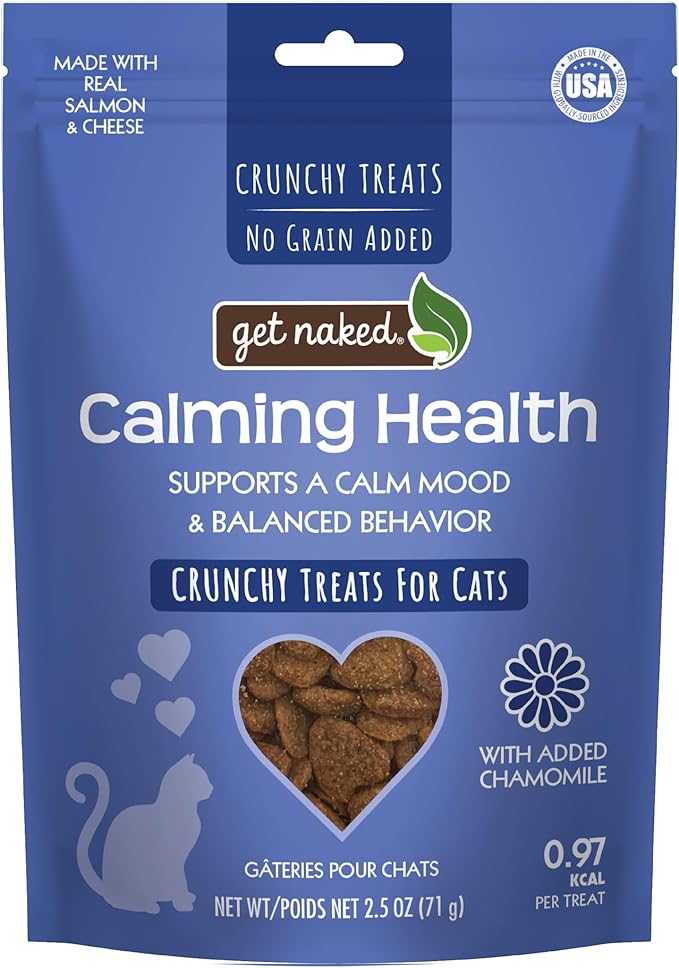 Get Naked Cat Calming Treats | Crunchy Salmon & Cheese Flavor | Feline Anxiety Relief & Stress Control | Grain-Free Cat Calming Product | Made in USA 2.5 oz