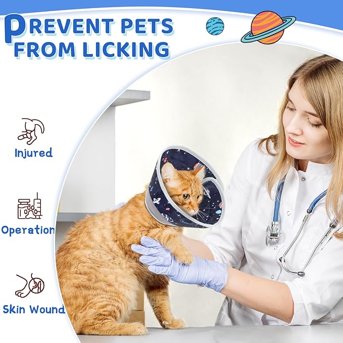 Cat Cone Collar Soft to Stop Licking, Adjustable, Foldable Lightweight Kitten Cones After Surgery Recovery for Cats & Kittens, Cat Cone Alternative (Grey, M)