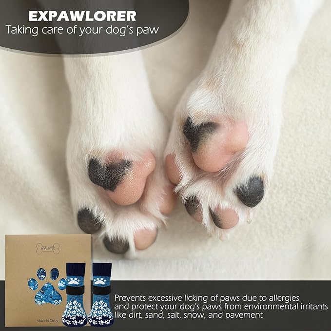 EXPAWLORER Anti Slip Dog Socks to Prevent Licking Paws, Dog Shoes for Hot Pavement, Dog Booties for Small Medium Large Senior Dogs, Traction Control Boots & Paw Protectors for Hardwood Floors