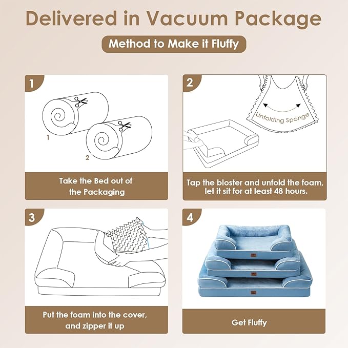 EHEYCIGA Orthopedic Dog Beds for Extra Large Dogs, Waterproof Memory Foam XL Dog Bed with Sides, Non-Slip Bottom and Egg-Crate Foam Big Pet Bed with Washable Removable Cover, Washed Blue