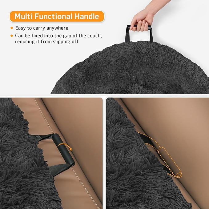 Calming Dog Bed Fluffy Plush Dog Mat for Furniture Protector with Removable Washable Cover for Large Medium Small Dogs and Cats (Large(45x37x6), Dark Grey)