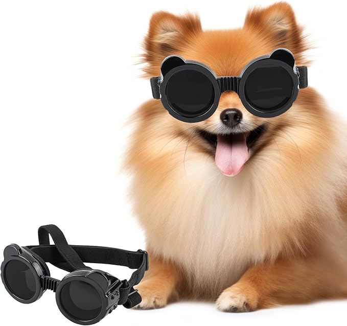 Lesypet Dog Sunglasses Small Breed, Dog Goggles for Small Dogs Eye Protection Windproof Doggie Glasses for Outdoor Driving Hiking UV Protection, Black