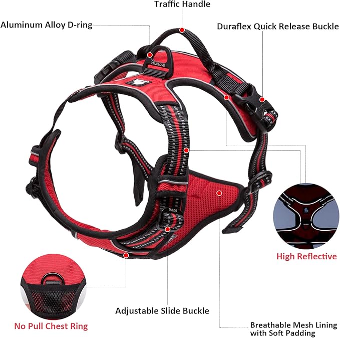 TRUE LOVE Truelove Adjustable No-Pull Dog Harness Reflective Pup Vest Harnesses Comfortable Control Brilliant Colors TLH5651(Black,XS)