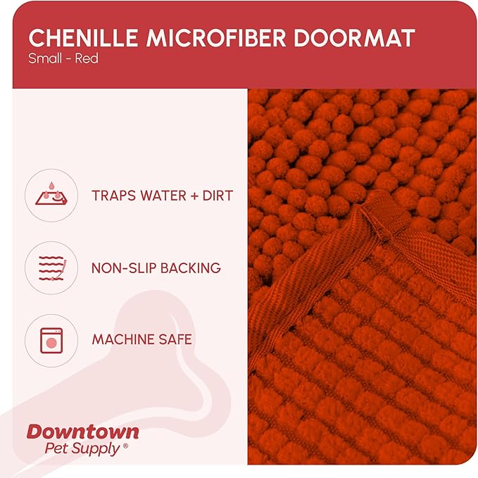 My Doggy Place Microfiber Dog Mat for Muddy Paws, 18" x 24" Red - Absorbent and Quick-Drying Dog Paw Cleaning Mat, Washer and Dryer Safe - Non-Slip Rubber Backed Dog Floor Mat, Small