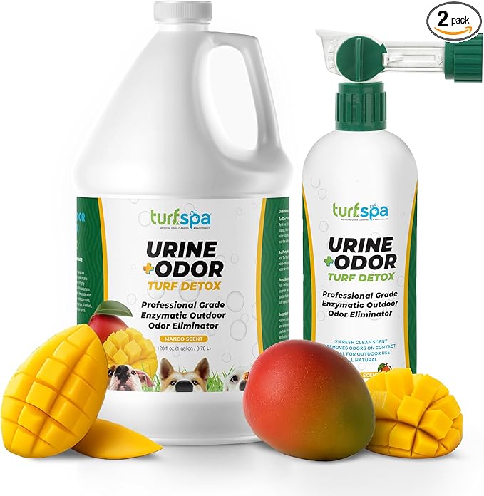 Urine & Odor Turf Detox: Mango 32 oz Sprayer & Gallon Refill Professional Enzyme Cleaner & Odor Eliminator for Artificial Grass, Turf, Concrete, Patios, Enzymatic Cleaner for Dogs & Cats