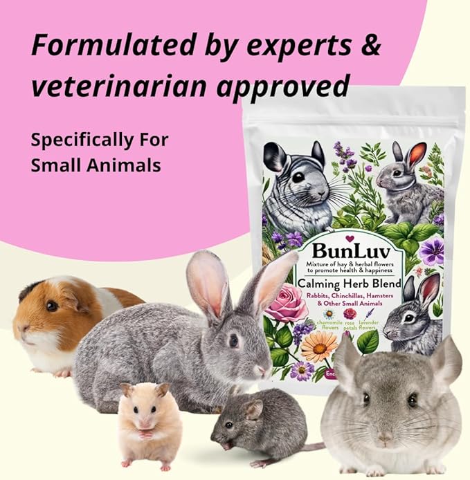 Herbal Calming Forage (2 Ounces): Premium Rabbit Food, Hay for Guinea Pigs Food, Chinchilla Food, Hamster Treat Made with Timothy Hay & Organic Herbs (2 Ounces)
