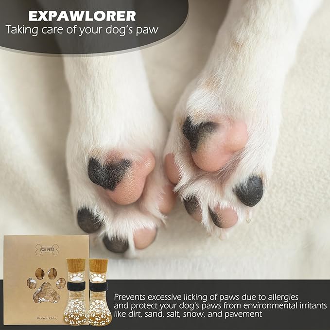 EXPAWLORER Anti Slip Dog Socks to Prevent Licking Paws, Dog Shoes for Hot Pavement, Dog Booties for Small Medium Large Senior Dogs, Traction Control Boots & Paw Protectors for Hardwood Floors