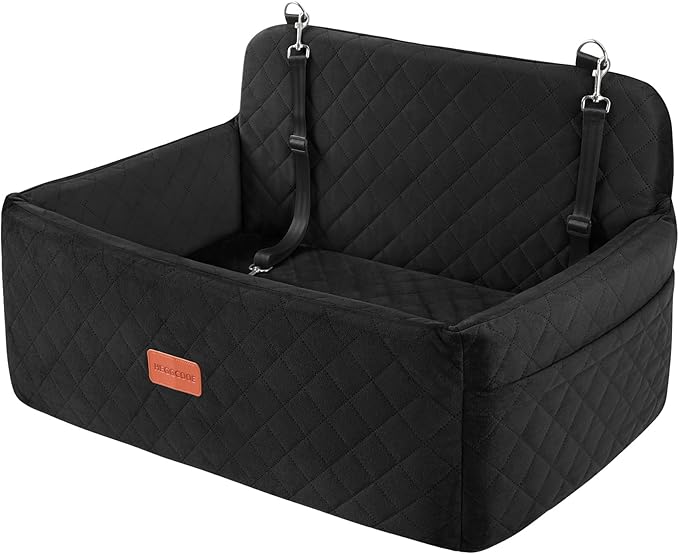 Dog Car Seat for Medium/Large Dogs, Pet Booster Seat for Under 55 lbs or 2 Small Dogs, Detachable & Washable Dog Car Bed for Backseat with 2 Safety Leashes(Black)