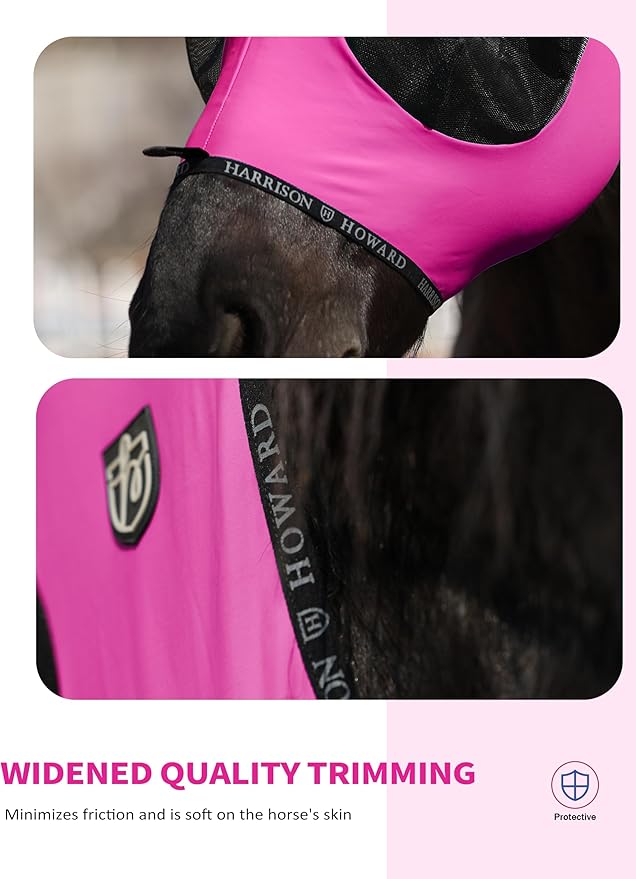 Harrison Howard Horse Fly Mask with Forelock Opening Stretch Breathable and Comfortable for Horses UV -Protection Fuchsia M