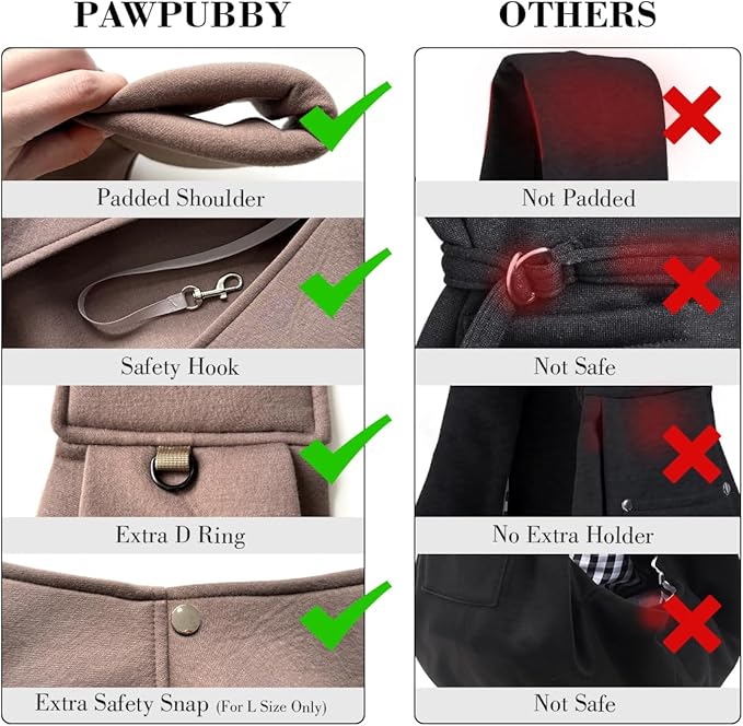 Dog & Cat Carrier Sling, Adjustable Soft Padded Shoulder Puppy Carrier, Hands-Free Dog Carrier Bag with Double Safety Buckles Premium Material for Outdoor Travel (Caramel, L)