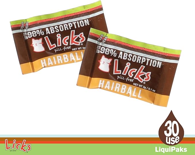 Cat Hairball Support - Cat Grooming Supplies Remedy - Beeswax & Cod Liver Oil Hairball Control - Skin Supplement - Gel Packets - 30 Use