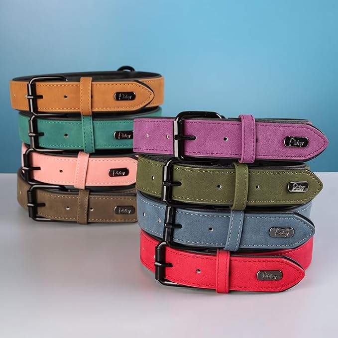 Didog Soft Padded PU Leather Dog Collar, Breathable and Adjustable Red Dog Collar for Large Dogs, Comfortable for Daily Walk,Red XL Fit Neck 17-21"(44-71 lbs)