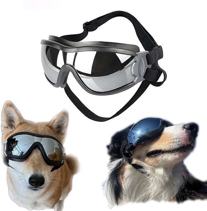 Dog Sunglasses for Large and Medium Breed, Dog Goggles for Large Dogs, Sun Protection, Windproof, Waterproof, Dustproof and Anti-Fog with Adjustable Strap for Driving, Motorcycle, Black