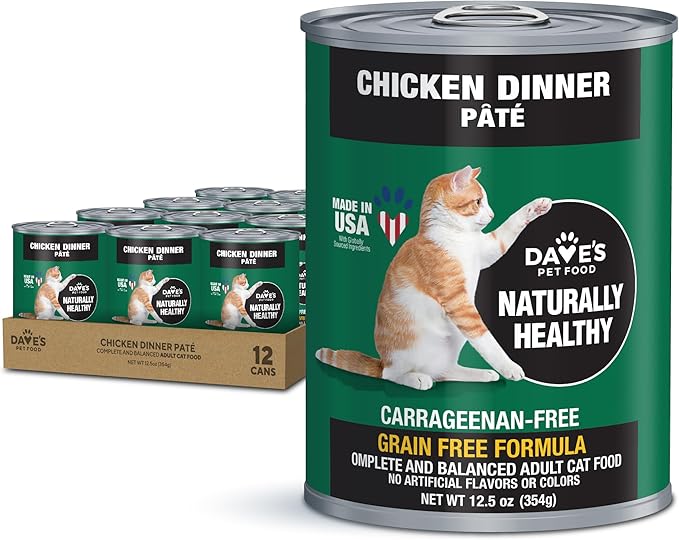 Dave's Pet Food Grain Free Wet Canned Cat Food Pate(Chicken), Made in USA Naturally Healthy, Wheat & Gluten-Free, 12.5 oz Cans (12 Pack)