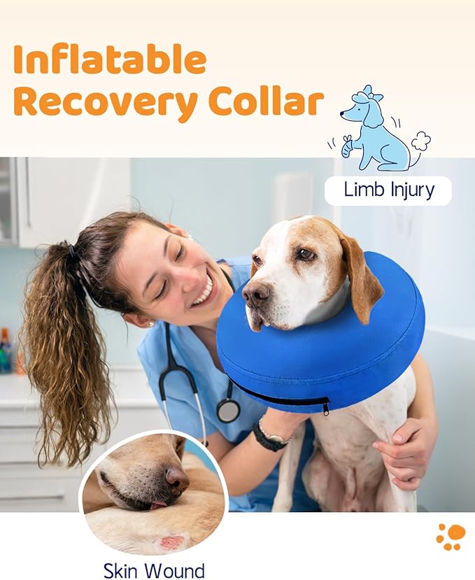 Supet Inflatable Dog Cone Collar Alternative After Surgery, Doggie Neck Donut Collar Recovery ECollar for Post Surgery, Soft Dog Cone for Small Medium Puppies Cats