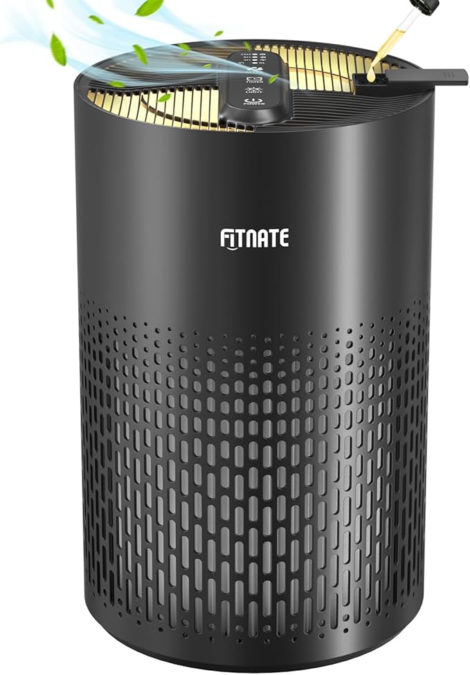 FITNATE Air Purifiers for Home Large Room Up to 1076 Ft² with Aromatherapy, H13 True HEPA Air Purifier for Pets, Quiet Air Cleaner for Smoke Dust Pollen Pet Dander Odor, with Night Light,Timer, Black