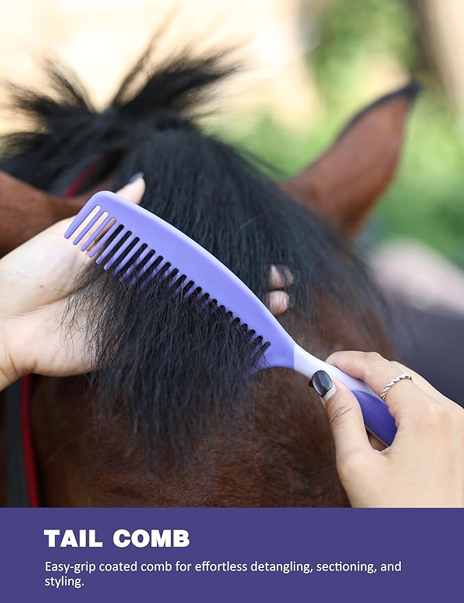 11PCS Horse Grooming Kit Curry Comb Sweat Scraper Horse Bathing Supplies Grooming Tools with Storage Bag Sugar Taro