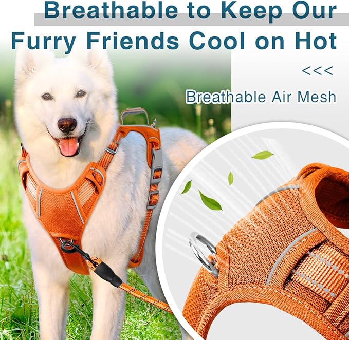 BARKBAY Dog Harness No Pull with ID Tag Pocket - Heavy Duty, Reflective, Easy Control for Large Dogs(Orange,XL)