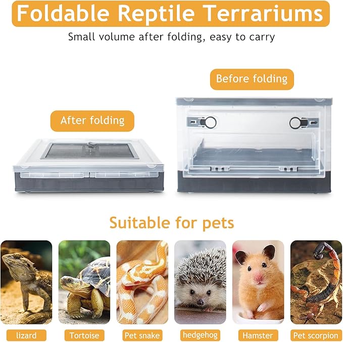 Travel Portable Foldable Terrarium Kits for Reptiles -Heat-Resistant Material, Easy to Move with Wheels, Includes Plant, Feeding Bowl, and Carpet for Snakes, Lizards, Tortoises, and Leopard