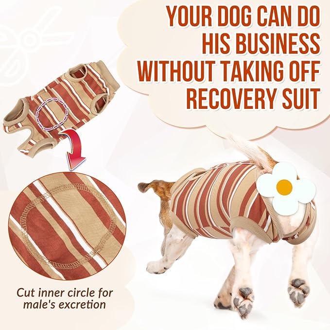 Lukovee Recovery Suit for Dogs, Onesie Surgery Recovery Suit for Female Male Dogs, Abdominal Wounds Cone E-Collar Alternative Prevent Licking Spay Recovery Suit (Brown Stripes,L)