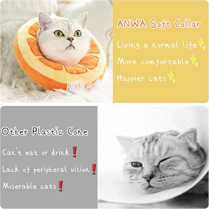 ANWA Adjustable Cat Cone Collar Soft, Cute Cat Donut Collar After Surgery, Kitten Recovery Cones to Stop Licking