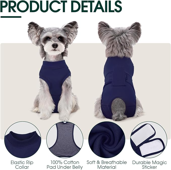 Kuoser Dog Surgery Suit Female Spay, Dog Recovery Suit Male Neuter, Puppy Clothes Onesie for Surgery Anti Licking Abdominal Wounds Pet Surgical Recovery Bodysuit Shirt, Substitute E-Collar & Cone