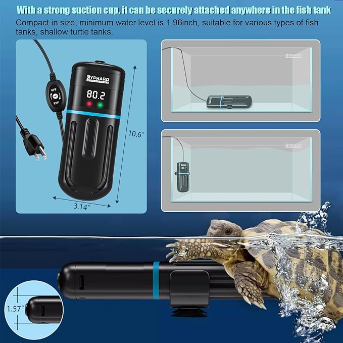 Electronic Aquarium Heater, 500W Small Fish Tank Heater, Adjustable Submersible Heater PID Temperature Control with LED Digital, Water Dry Automatic Shut Off for Fresh Seawater