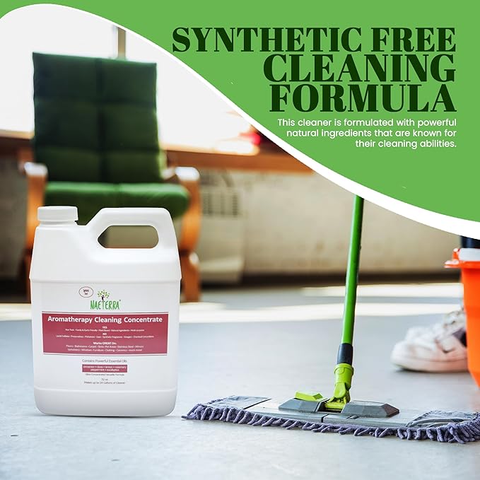 Naeterra Aromatherapy Cleaning Concentrate, 32 oz Natural Multi-Surface Cleaner, Plant-Based and Biodegradable, Makes 12 Gallons, Cleaning Essential Oil Formula, Safe for Families and Pets