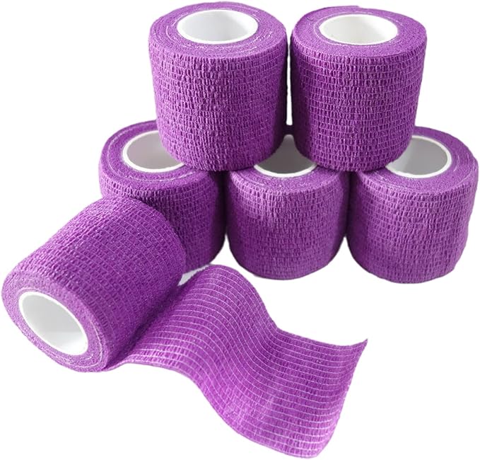 6 Pack 2" x 5 Yards Self Adhesive Bandage Wrap Breathable Cohesive Vet Wrap for Pets, Elastic Self-Adherent Tape for Sports, Wrist, Ankle (Purple)