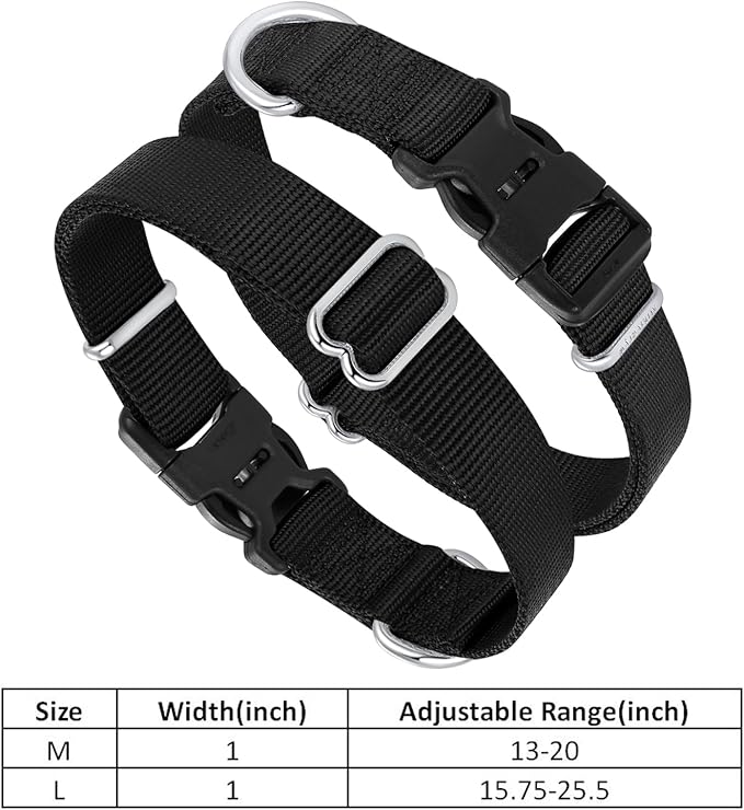 Mikivery Nylon Dog Collar with Quick Release Buckle Soft Adjustable Sturdy for Small Medium Large Dogs Black,L