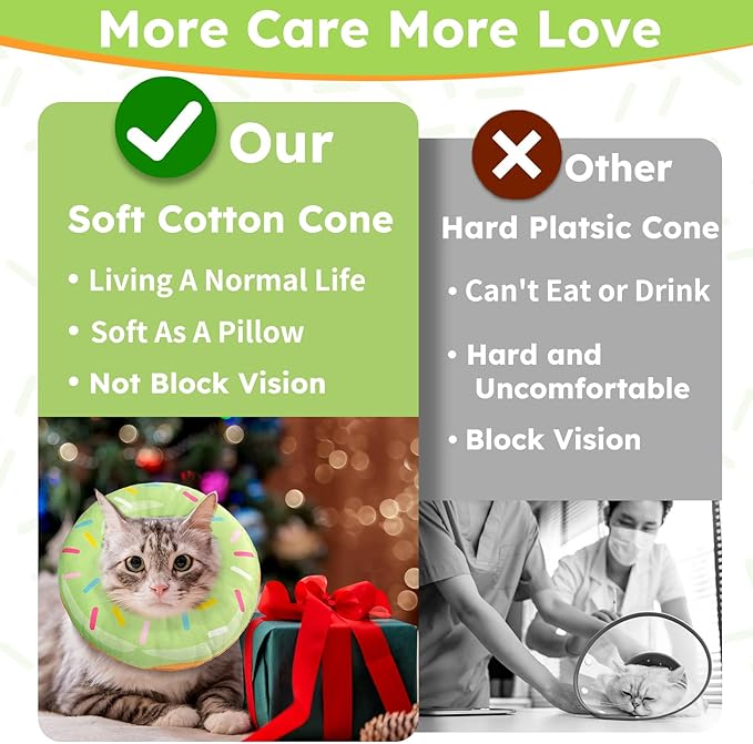 Cat Cone Collar Soft, Cat Recovery Collar for Wound Healing Cute Donut Adjustable Kittens Cones to Stop Licking Comfortable Lightweight Neck Elizabethan Collars for Cats Kittens After Surgery