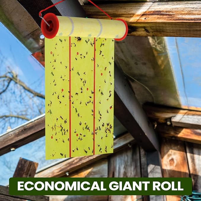 Qualirey 295 ft Giant Sticky Fly Traps, 30 Feet Fly Strips for Indoor Outdoor Hanging Flying Tapes Non Toxic Ribbon Fruit Gnat Killer for Mosquito Plants House Horse Stable (Fluorescent Green)