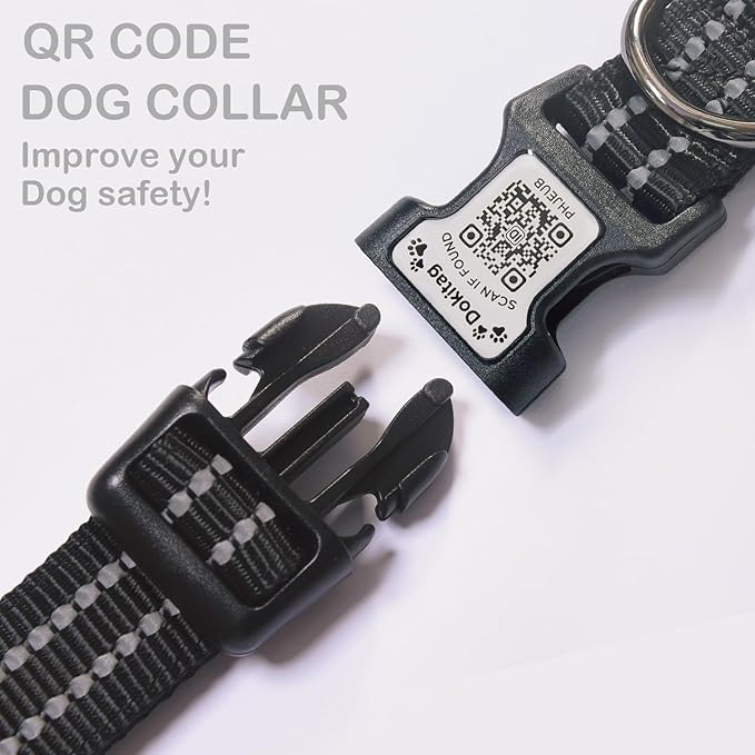 Reflective Dog Collar with Apple AirTag Holder & QR Code Pet ID Tag,Soft Nylon Adjustable Dog Tracker Collar with Safety Lock for Medium Dogs(Black, M)