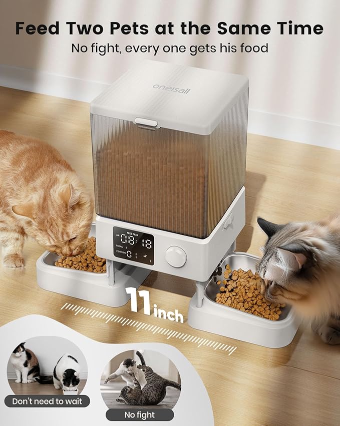 oneisall Automatic Cat Feeder for 2 Cats, 20 Cups/5L Automatic Cat Food Dispenser for Small Pets Indoor, Timed Cat Feeder for Dry Food(White)