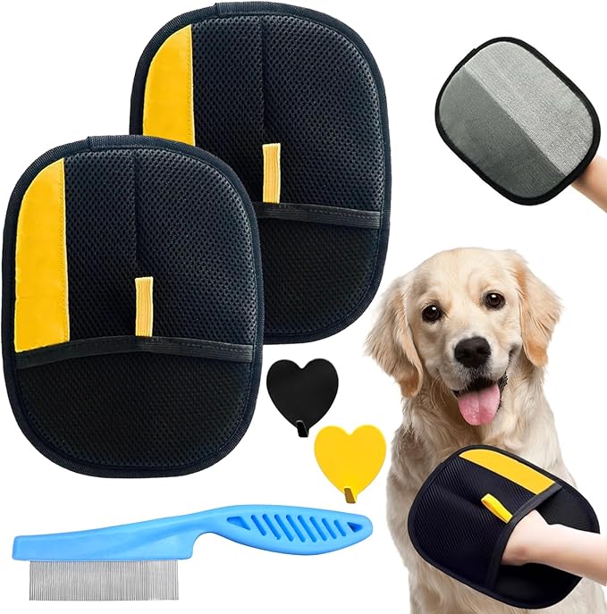 5PCS Pet Hair Removal Glove Set for Cats & Dogs, Newly Electrostatic Pet Hair Gloves, Reusable Cat Dog Grooming Gloves Magic Brush Pet Hair Remover Tool for Furniture Couch Carpet Car Seat Clothes